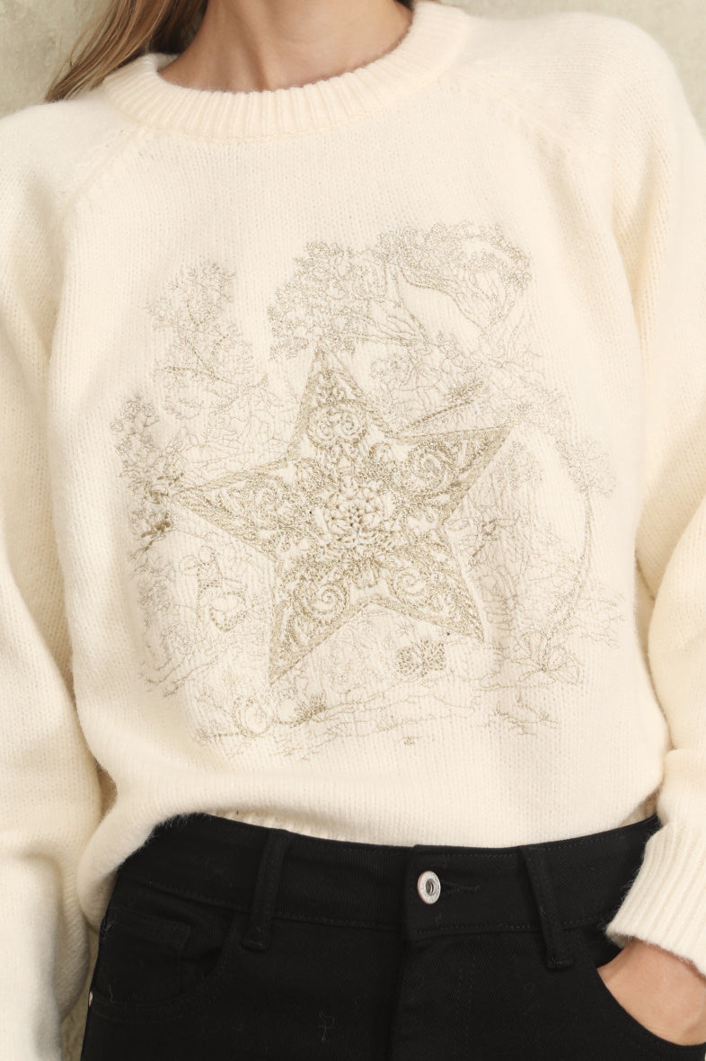 Pull brodé doré