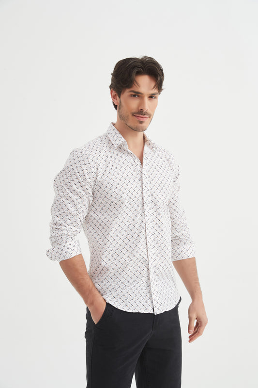 Chemise à motif beige et noir