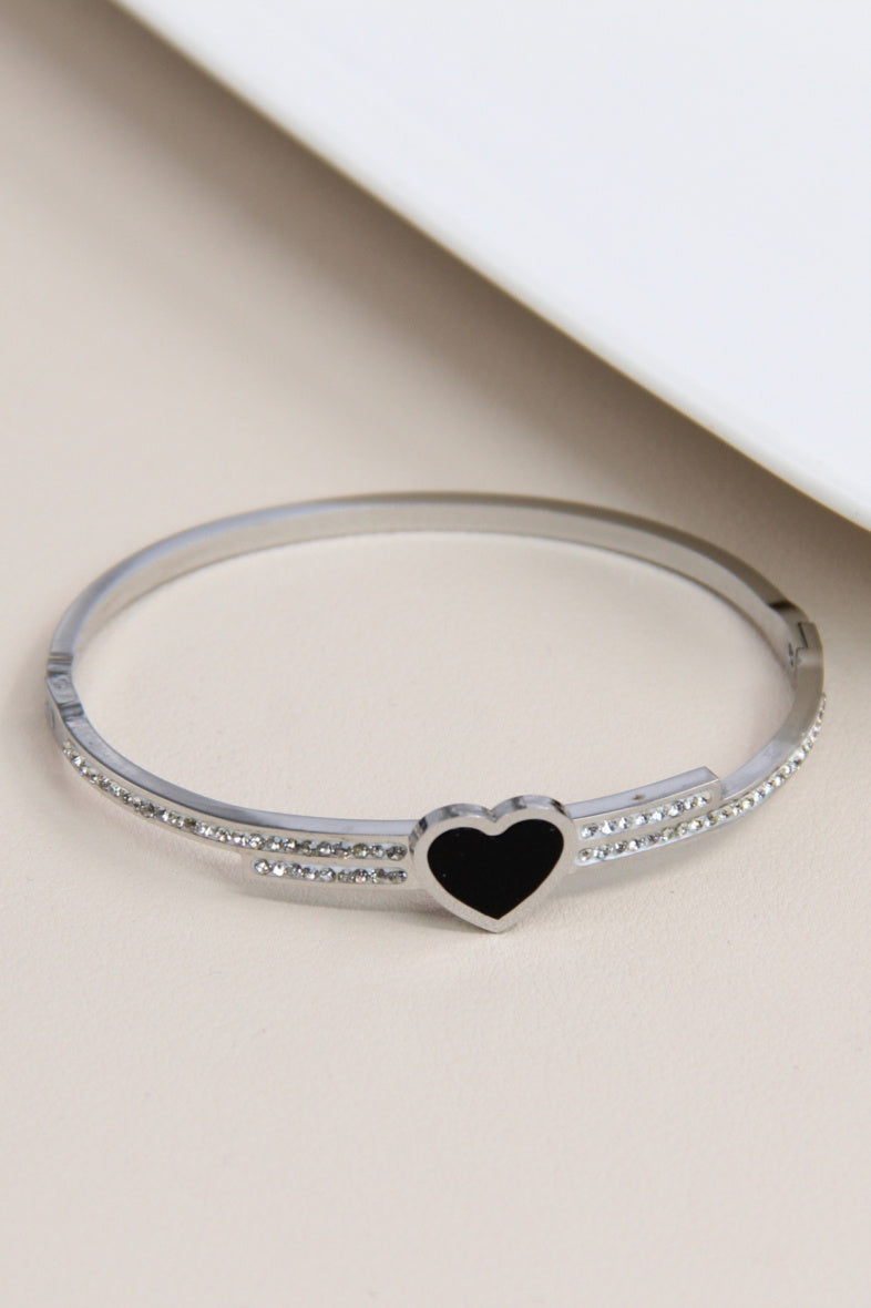 Bracelet cœur jonc orné de strass en acier inoxydable