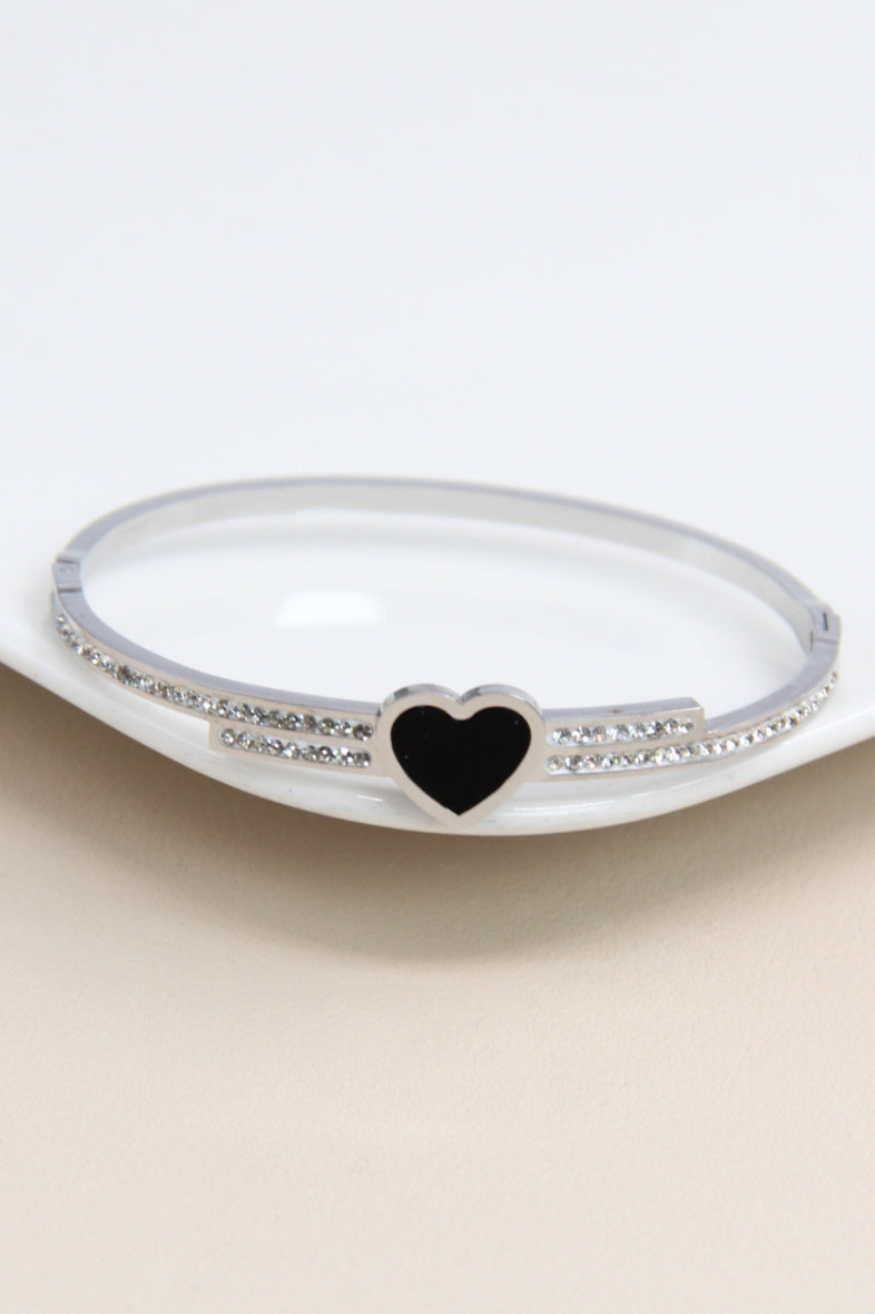 Bracelet cœur jonc orné de strass en acier inoxydable