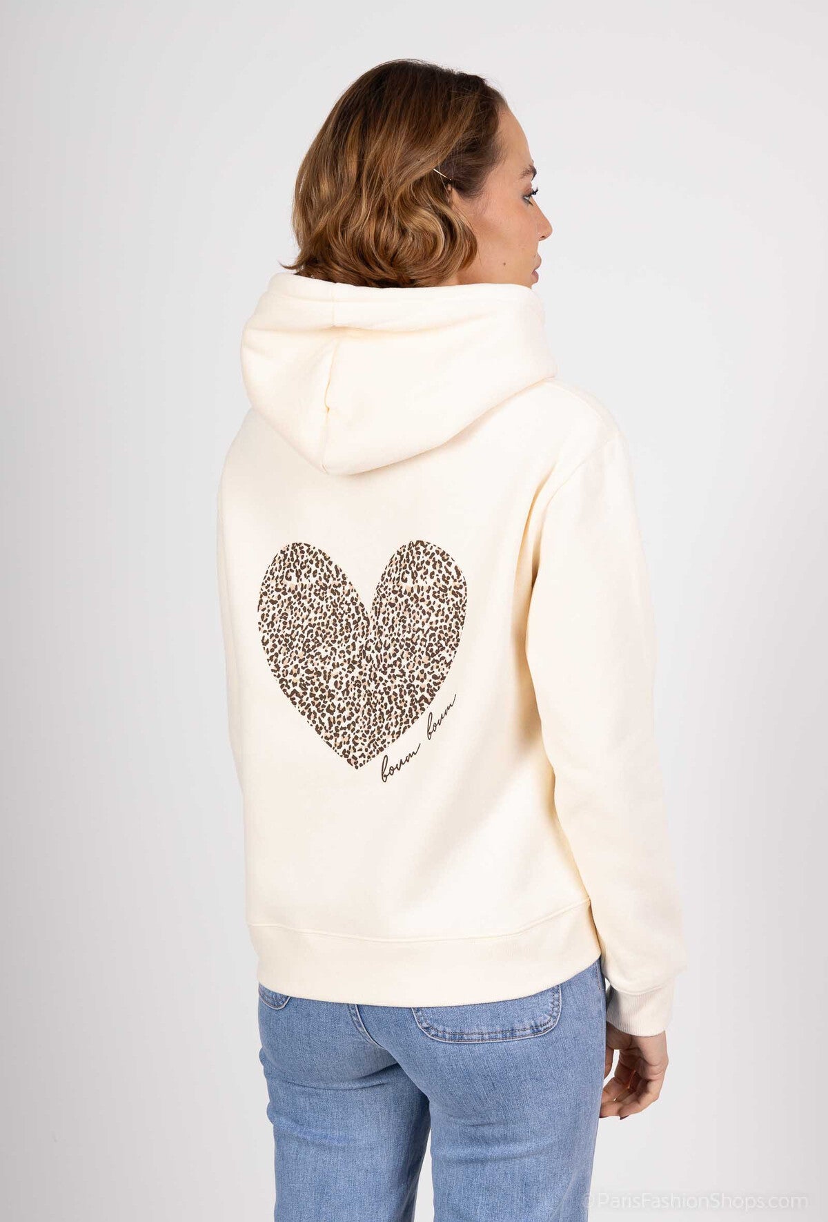 Sweat à capuche imprimé cœur léopard