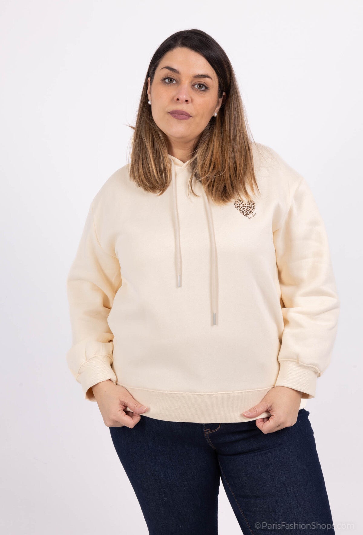 Sweat à capuche imprimé cœur léopard