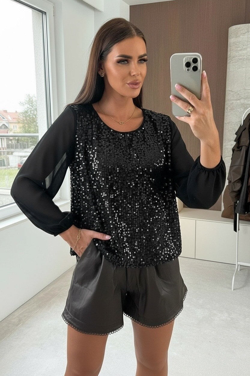 Blouse sequins sur le devant doublure viscose