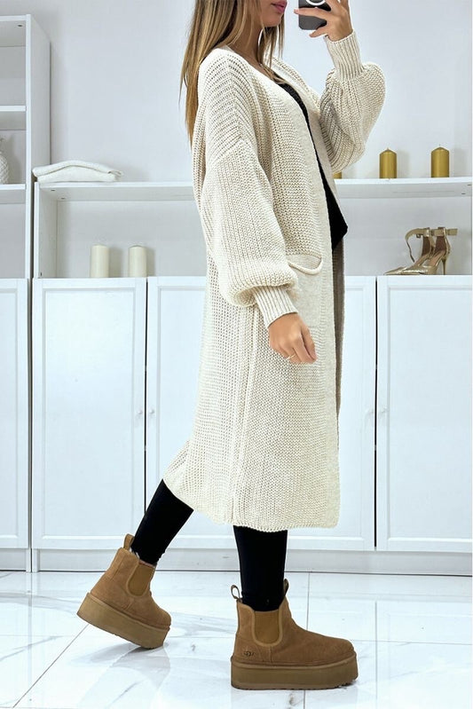 Gilet long en maille avec poche