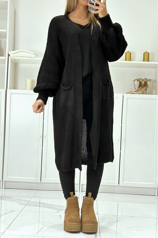 Gilet long en maille avec poche