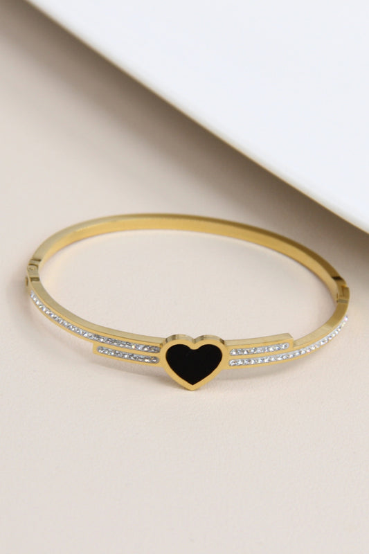 Bracelet cœur jonc orné de strass en acier inoxydable