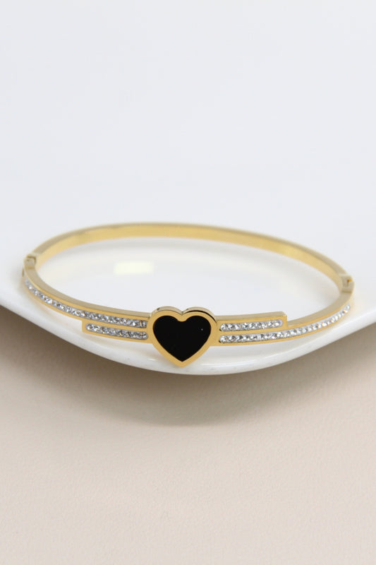 Bracelet cœur jonc orné de strass en acier inoxydable