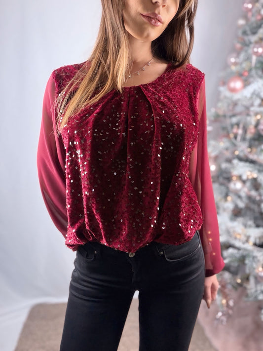 Blouse sequins sur le devant doublure viscose