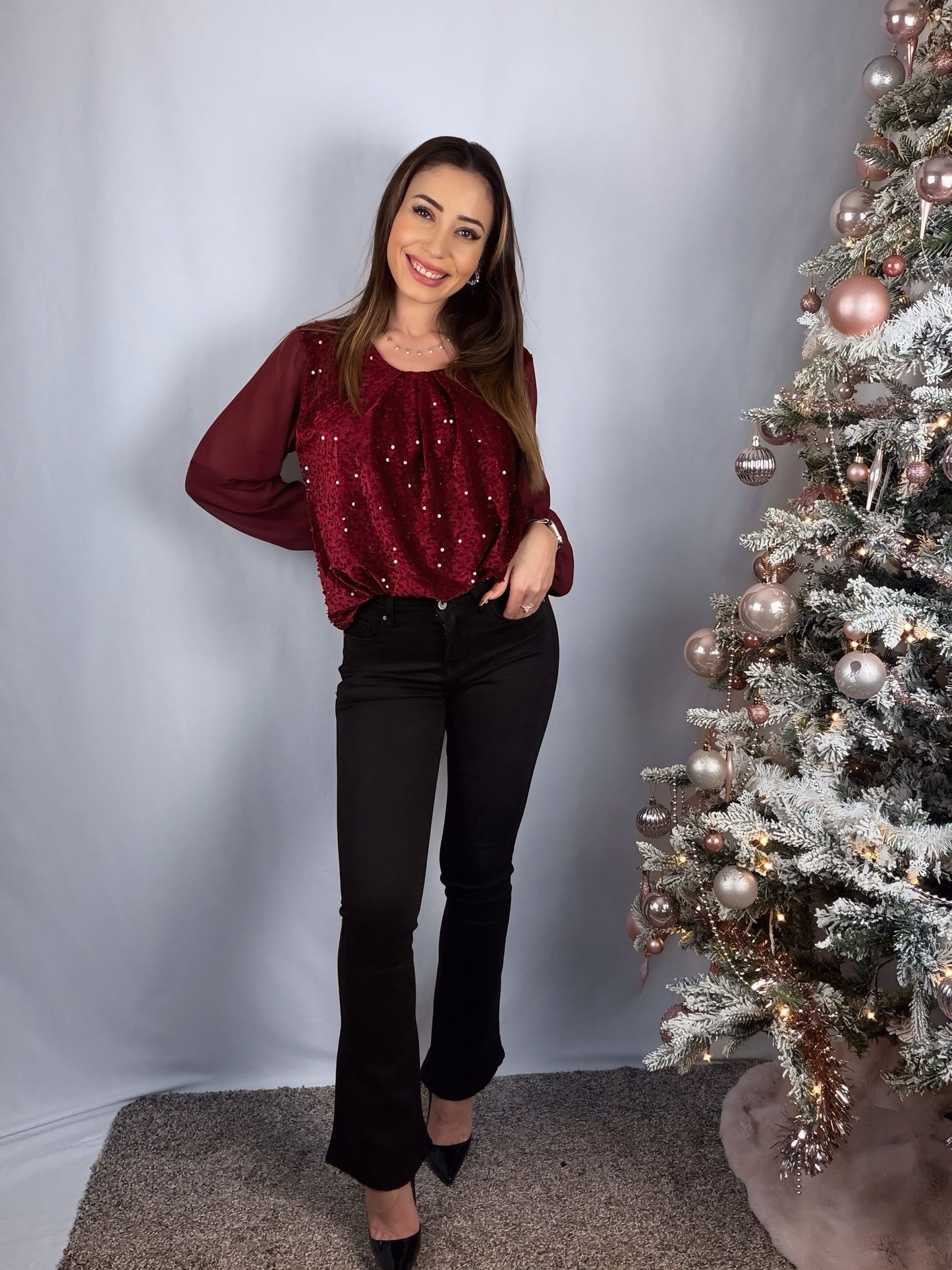 Blouse sequins sur le devant doublure viscose